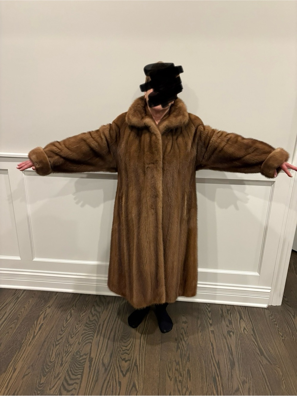 Source Unknown Women's Brown Full-Length Fur Trench Coat